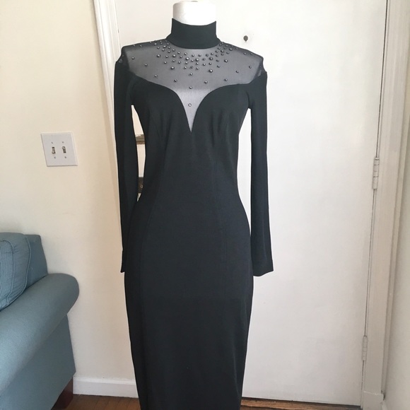 Vtg Lillie Rubin Sheer Mesh Panel Rhinestone Dress - Picture 2 of 8